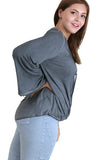 Drawstring Neckline Bell Sleeve Top, Ash