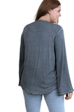 Drawstring Neckline Bell Sleeve Top, Ash