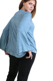 Drawstring Neckline Bell Sleeve Top, Denim