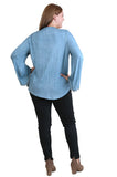 Drawstring Neckline Bell Sleeve Top, Denim