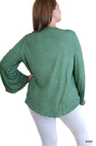 Drawstring Neckline Bell Sleeve Top, Sage