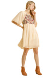 Floral Embroidered Balloon Sleeve Dress, Natural