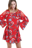Ruffled Lace Floral Bell Sleeve Dress