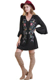 Floral Embroidered Bell Sleeve Dress, Black