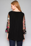 Snapdragon Floral  Embroidered Top, Black
