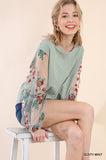 Floral Embroidered Top, Dusty Mint