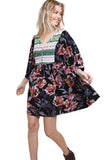 Floral Peasant Dress, Black