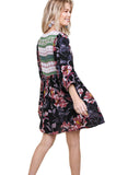 Floral Peasant Dress, Black