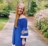 Embroidered Off the Shoulder Dress, Royal Blue