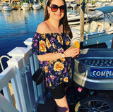 Off The Shoulder Floral Print Top, Navy