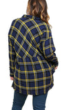 Plaid & Frayed Cotton Top, Navy
