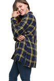 Plaid & Frayed Cotton Top, Navy