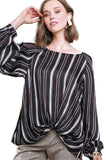 Umgee usa Striped Gathered Blouse, Black