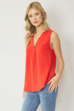 Sleeveless V-Neck Top, Red