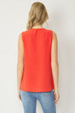 Sleeveless V-Neck Top, Red