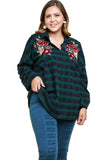 Floral Embroidered Plaid Tunic, Green