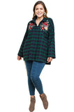 Floral Embroidered Plaid Tunic, Green