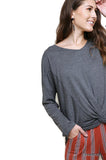 Heathered Front Knot Detail Top, Charcoal