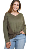 Heathered Front Knot Detail Top, Olive