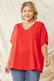 Solid V-Neck Top, Red