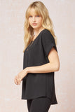 Short Sleeve Scoop Neck Top, Black
