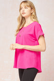 Short Sleeve Scoop Neck Top,  Hot Pink