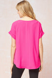Short Sleeve Scoop Neck Top,  Hot Pink