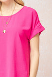 Short Sleeve Scoop Neck Top,  Hot Pink