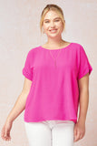 Short Sleeve Scoop Neck Top,  Hot Pink