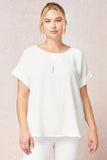 Short Sleeve Scoop Neck Top, Off White