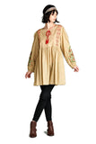 Floral Embroidered Peasant Dress, Mocha