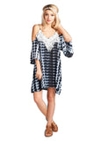 VELZERA TIE DYE FRING COLD SHOULDER MINI DRESS