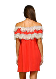 Off the Shoulder Fringe Dress, Coral