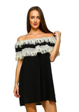 Off the Shoulder Fringe Dress, Black