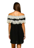 Off the Shoulder Fringe Dress, Black