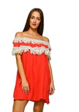 Off the Shoulder Fringe Dress, Coral