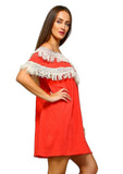 Off the Shoulder Fringe Dress, Coral
