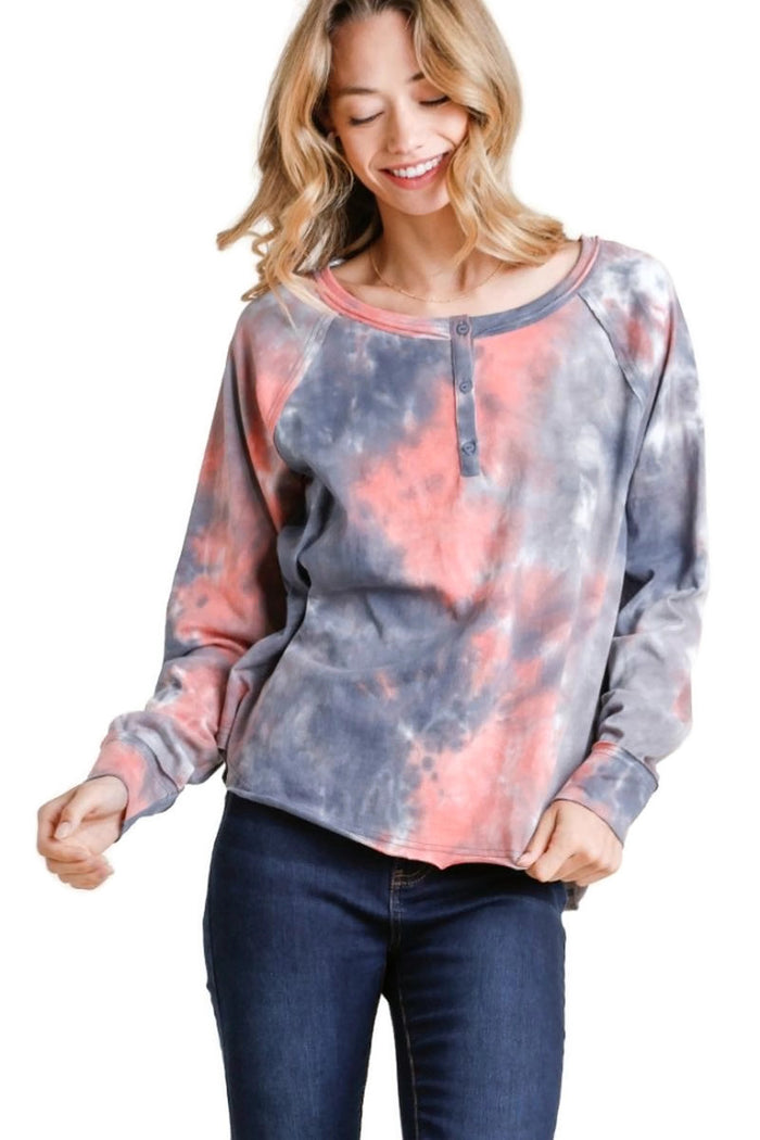 umgee Tie Dye Henley Top