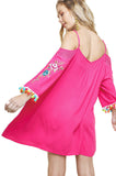 Floral Embroided Pom & Tassel Mini Dress, Pink