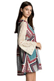 Hanky Border Print Lace Dress , Red Mix