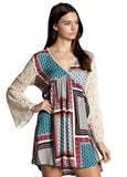 Hanky Border Print Lace Dress , Red Mix