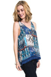Crochet Fringe High Low Tank, Blue