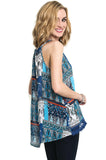Crochet Fringe High Low Tank, Blue