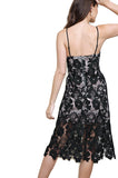 Floral Lace Applique Midi Dress, Black