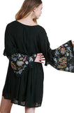 Ruffled Embroidered Keyhole Dress, Black