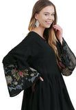 Ruffled Embroidered Keyhole Dress, Black