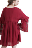 Ruffled Embroidered Keyhole Dress, Red