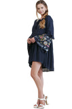 Ruffled Embroidered Keyhole Dress, Navy
