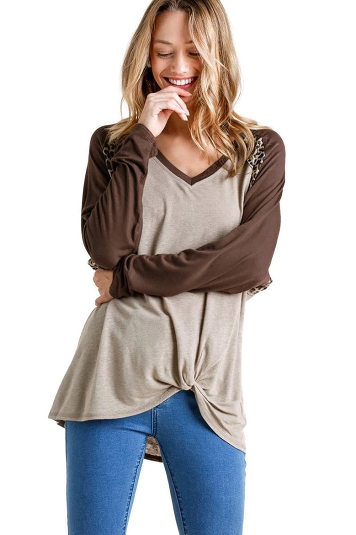 umgee Leopard Knot Top, latte