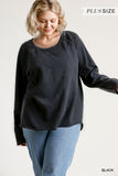 Mineral Washed Raw Hem Top, Black